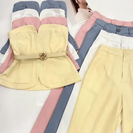 CONJUNTO PALAZO COM BLUSA ESTILO BARDOT C/C
