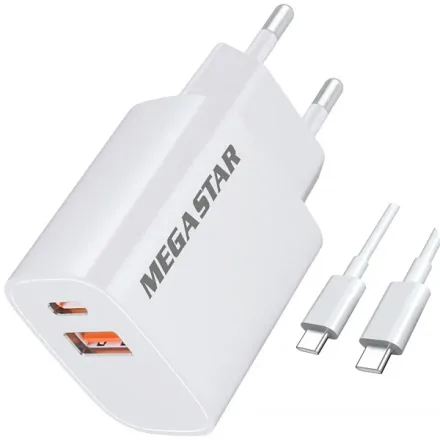 Carregador MegaStar CH500B USB USB-C de 18.5 watts + Cabo USB-C
