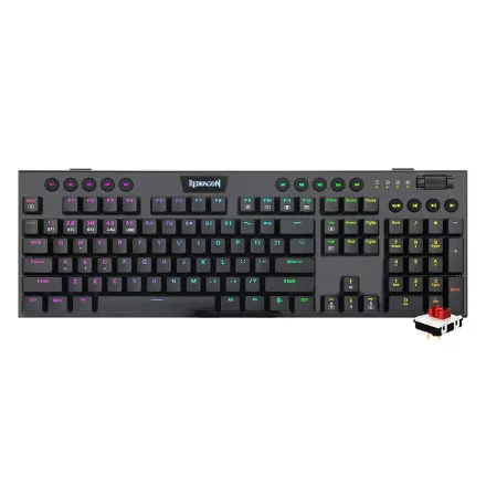 Teclado Redragon Horus Pro K618RGB-PRO Switch Red Sem Fio - Preto