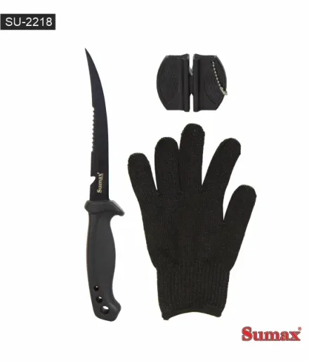 Sumax Combo Pesca Su 2218 Cuchillo Afilador Guante