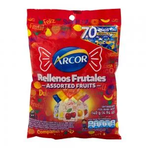 Bala Arcor Recheada Frutas Pacote 140g