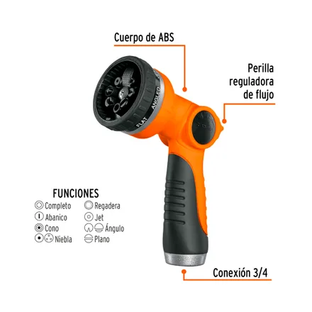 Regador Plastico Truper 8 Funciones
