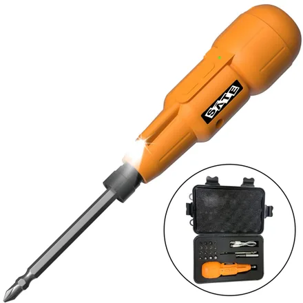 Destornillador Electrico Sate TK81 Con 18 Accesorios Recargable Naranja