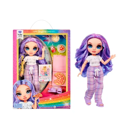 Muñeca Rainbow Junior High Pijama Party Violet Willow 503705 Euc