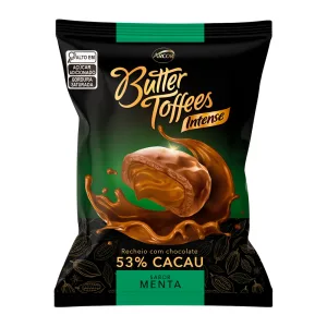 Bala Arcor Butter Toffees Intense Recheio Chocolate 53 Cacau Sabor Menta Pacote 90g