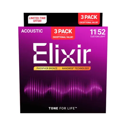 Cuerda Guitarra Acustica Elixir Nanoweb Ex Pack 3