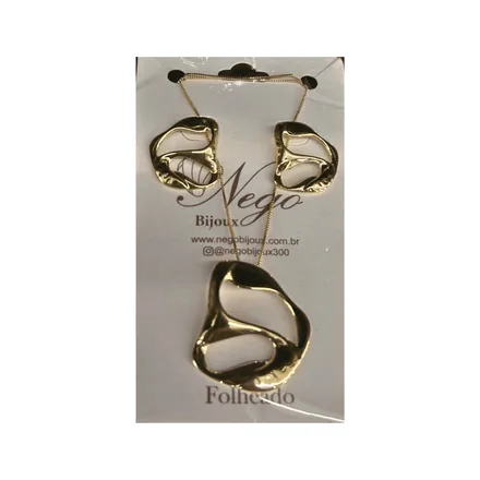 CONJUNTO FOLHEADO ORGÂNICO MARTELADO DOURADO