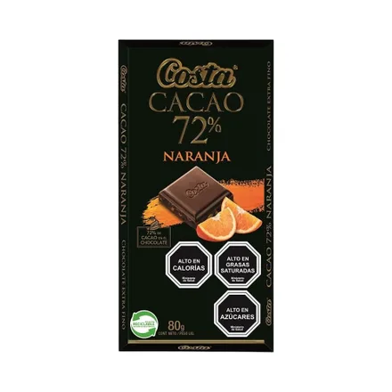 Chocolate Costa Cacao 72 Naranja 80 Gr