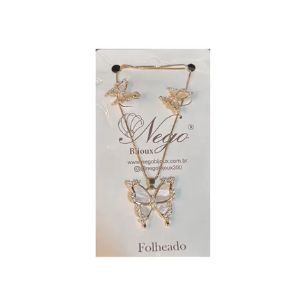 CONJUNTO FOLHEADO BORBOLETA CRISTAL COM MADRE PÉROLA DOURADO