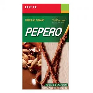 Palitinhos Cobertos Chocolate Amendoas Lotte Pepero 32g