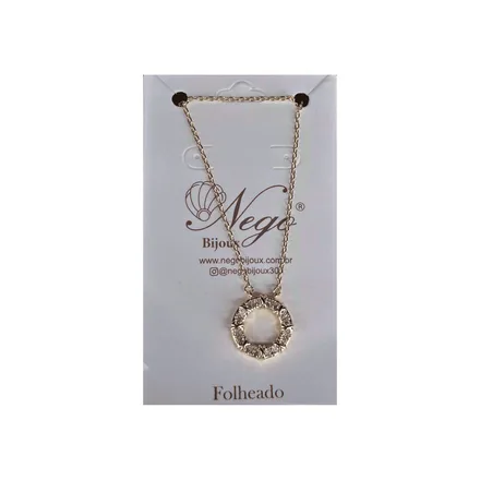 COLAR FOLHEADO ESFERAS OVAL CRAVEJADO DOURADO