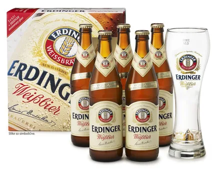 Cerveza Erdinger Weiblier Pack 5 Botellas Vaso 500ml