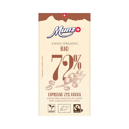 Chocolate Munz Swiss Organic Espresso 72 Cocoa 100 Gr