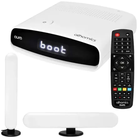 Receptor FTA athomics Aura Full HD com IPTV de 16MB eMMC 256MB de RAM - Branco