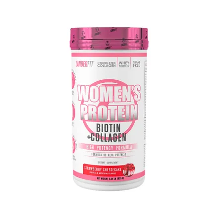 Suplemento Landerfit Women Protein Biotin Collagen Strawberry Cheesecake 925 Gr