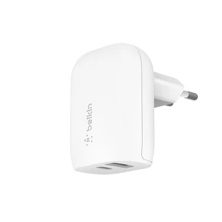 Carregador de Parede Belkin 37W USB-C PD PPS USB-C 25W-USB A 12W Branco – WCB007VFWH