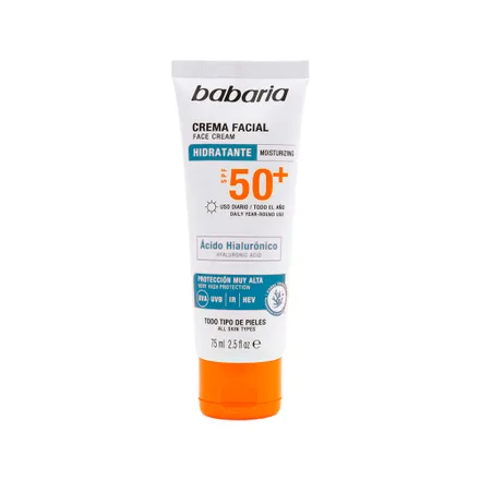 Crema Facial Babaria Solar Acido Hialuronico Hidratante Spf 50 Plus 75ml