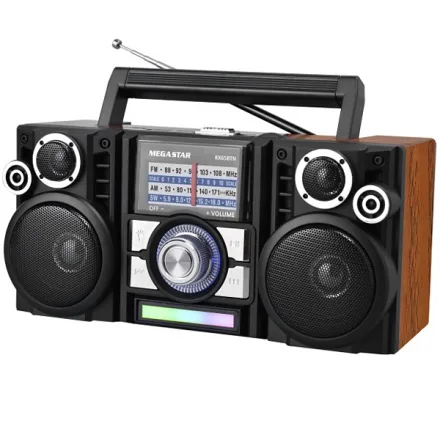 Rádio Portátil MegaStar RX65BTN com SD USB Bluetooth - Preto Marrom