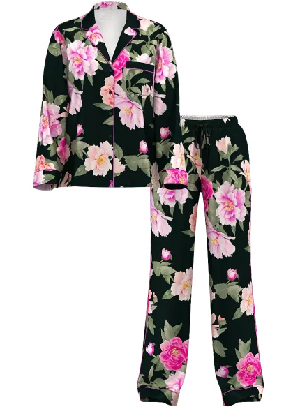 VICTORIA'S SECRET PIJAMA SEDA C/PANTALON FLOREADA NEGRA #36013707 (T)S