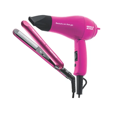 Set Mega Star Beauty On The Go Secador + Planchita Gwb055 Rosa Bivolt