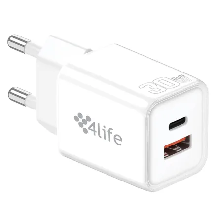 Carregador 4Life FL9530ACGW 30W USBA/USBC - Branco
